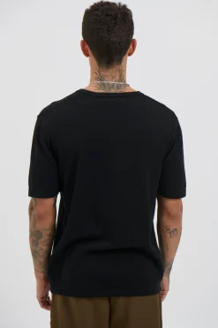 Knitted Split Neck Tee Black