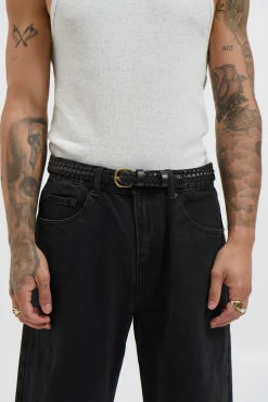 Leather Belt Thin Weave Black