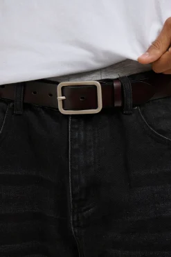 Leather Belt Wide Dark Brown