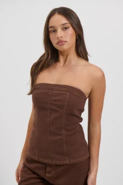 Lex Denim Corset Top Chocolate