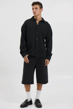 Long Sleeve Waffle Shirt Black