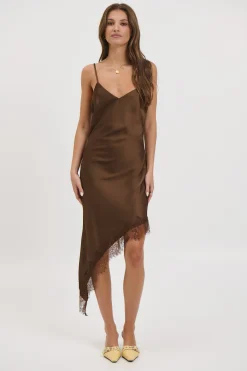 Margot Satin Lace Dress Chocolate