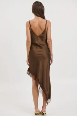 Margot Satin Lace Dress Chocolate
