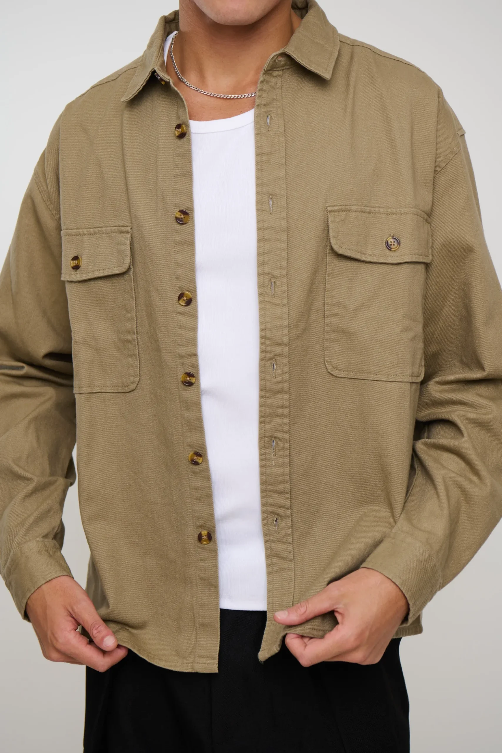 Mike Cotton Drill Shacket Khaki