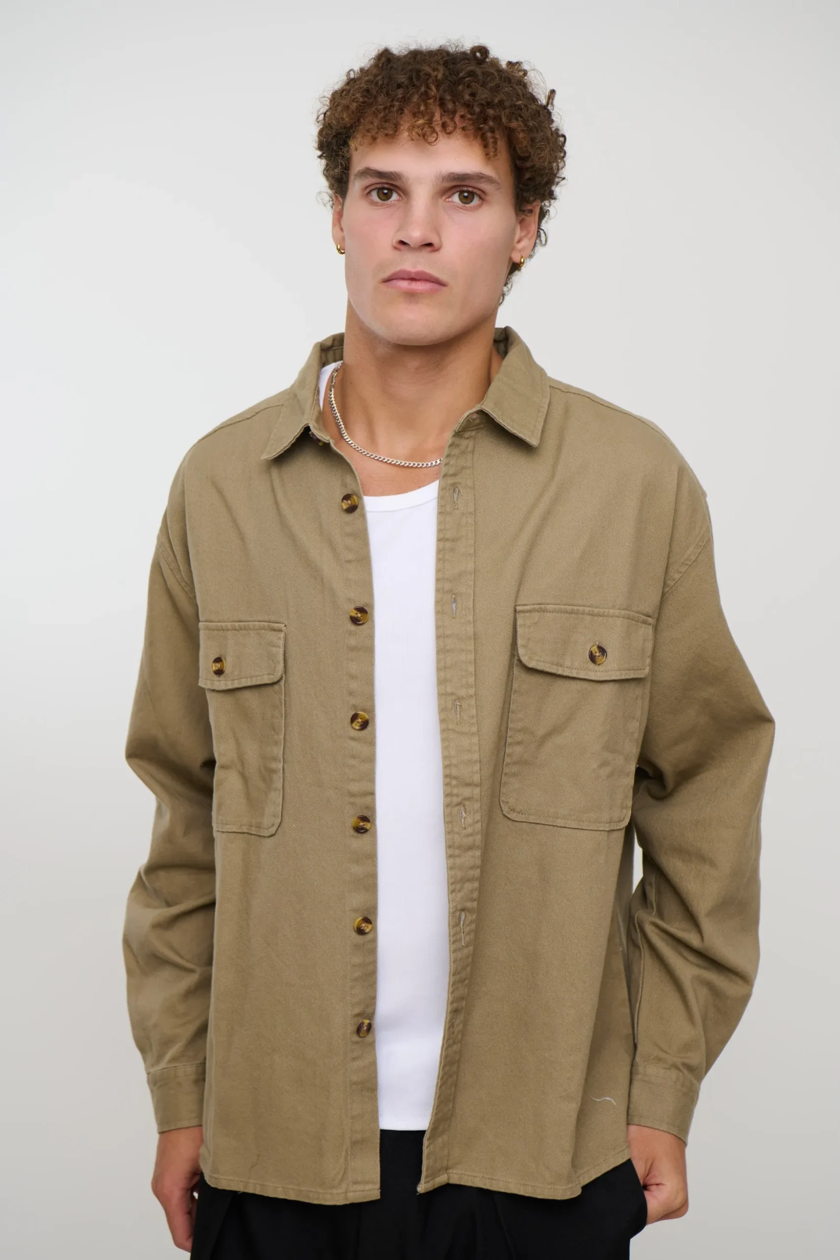 Mike Cotton Drill Shacket Khaki