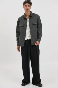 Mike Cotton Drill Shacket Charcoal