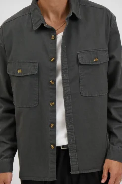 Mike Cotton Drill Shacket Charcoal