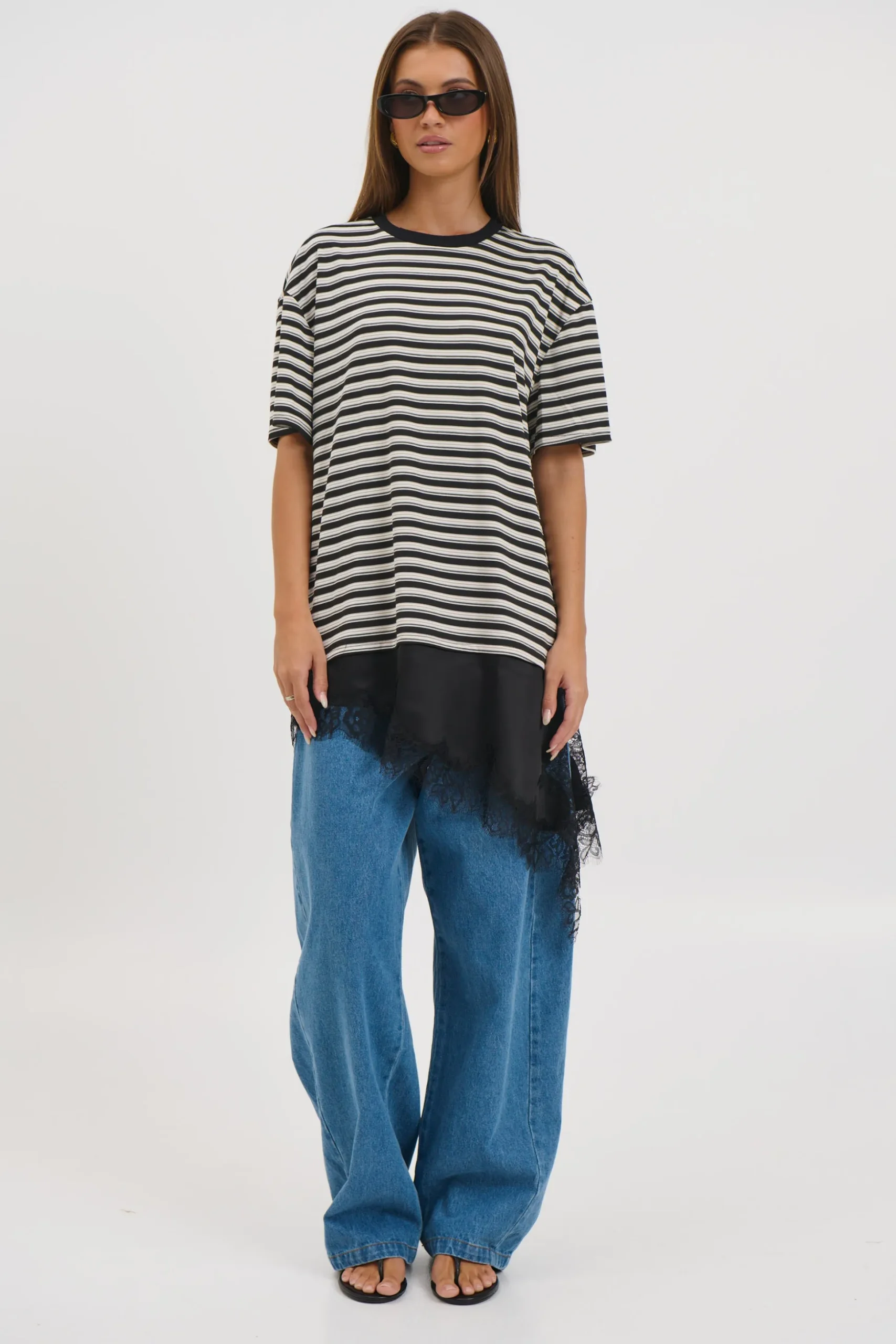 Miranda Lace Tee Black Stripe