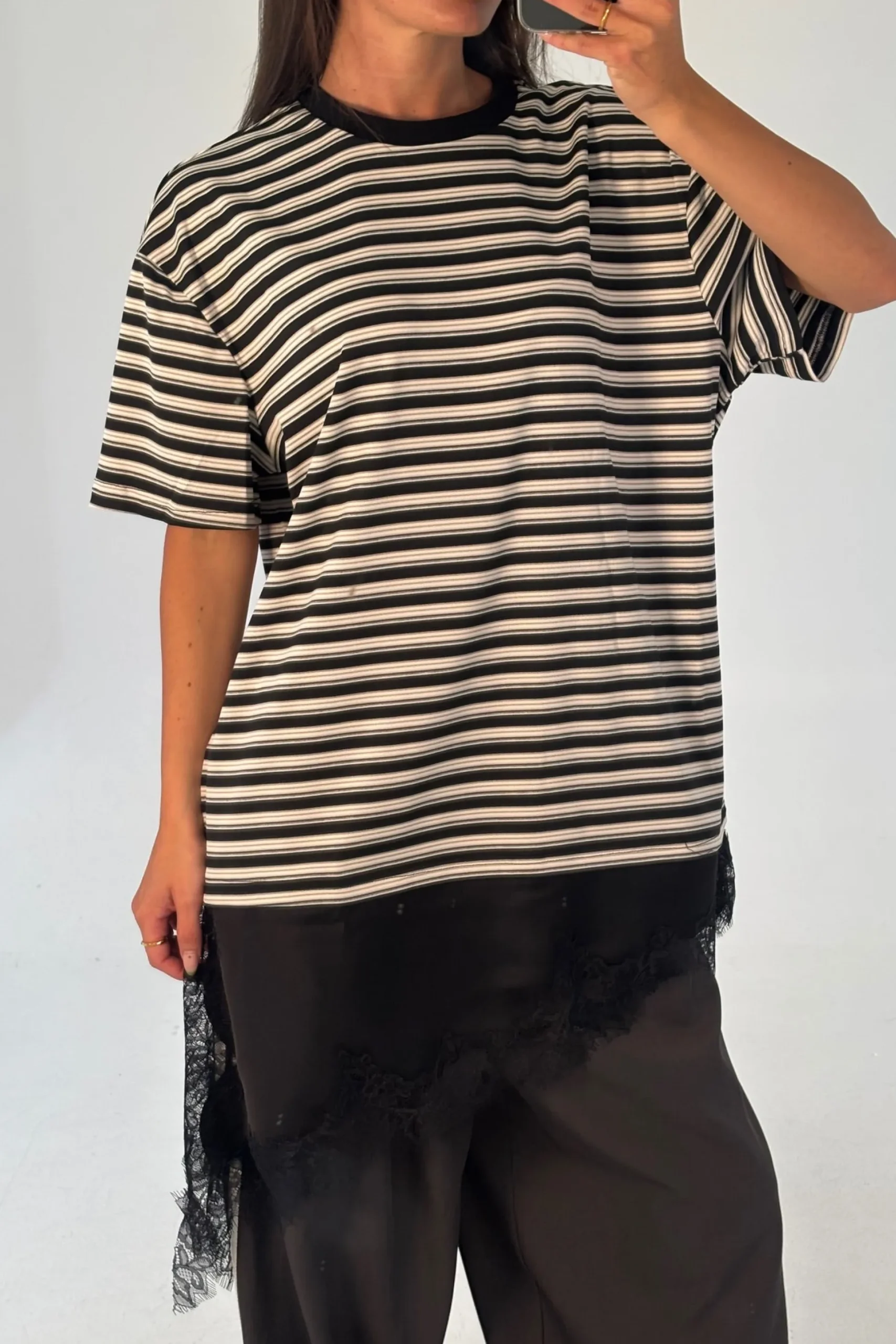 Miranda Lace Tee Black Stripe