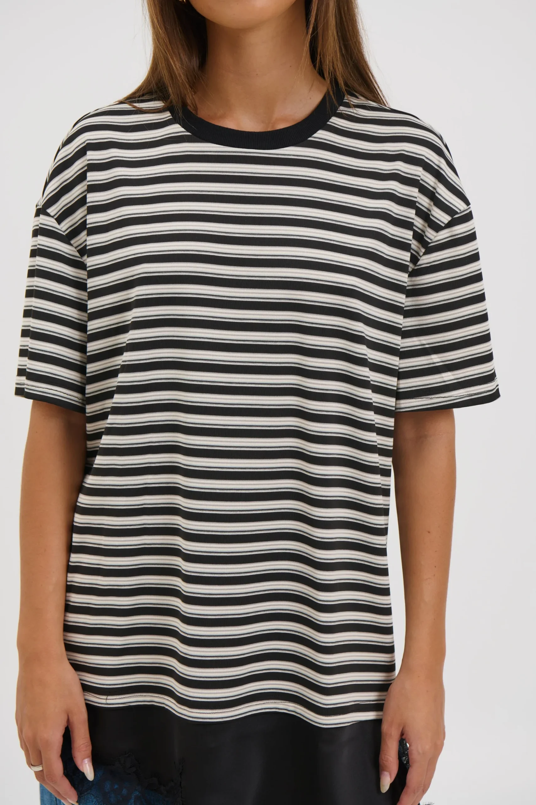 Miranda Lace Tee Black Stripe