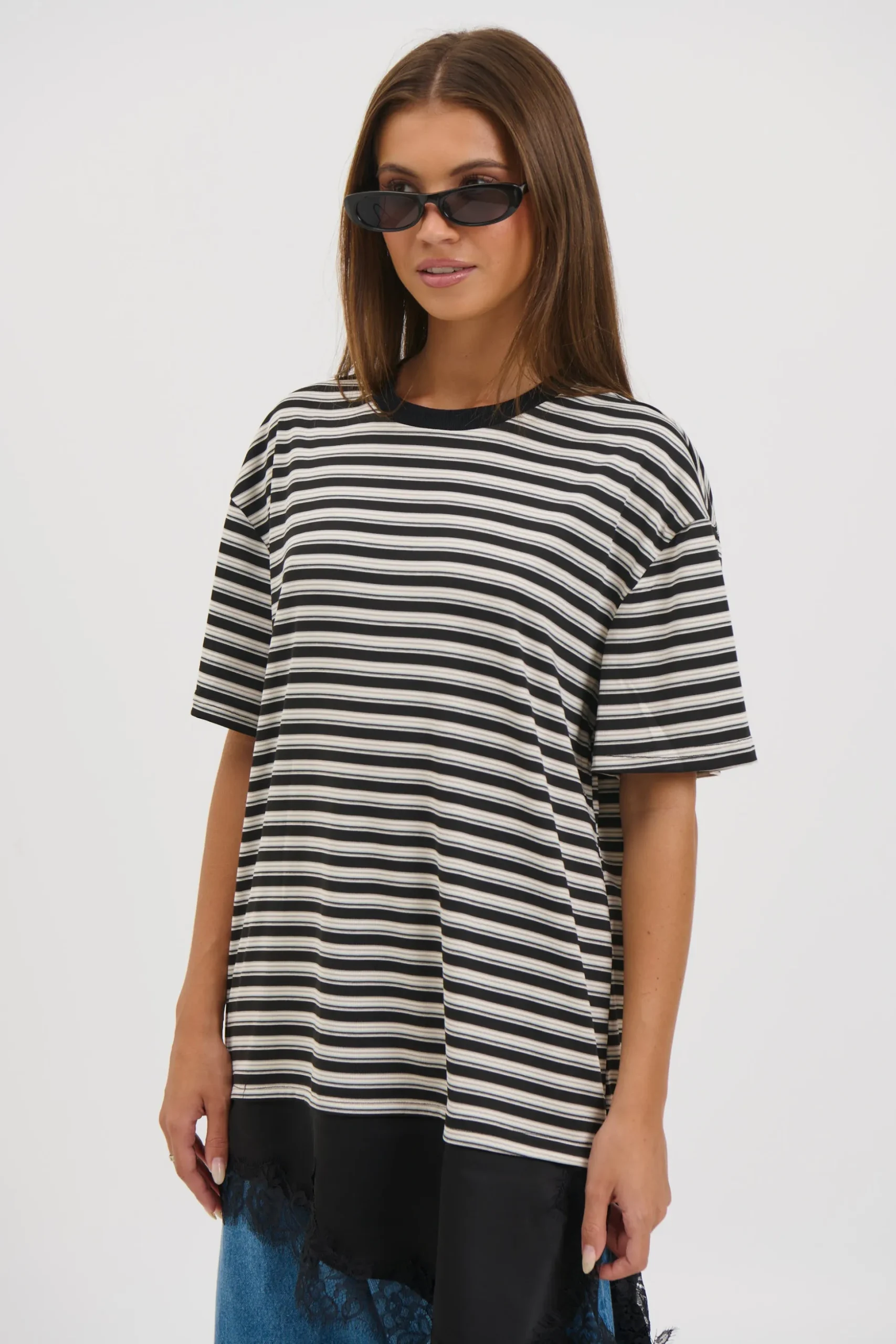 Miranda Lace Tee Black Stripe