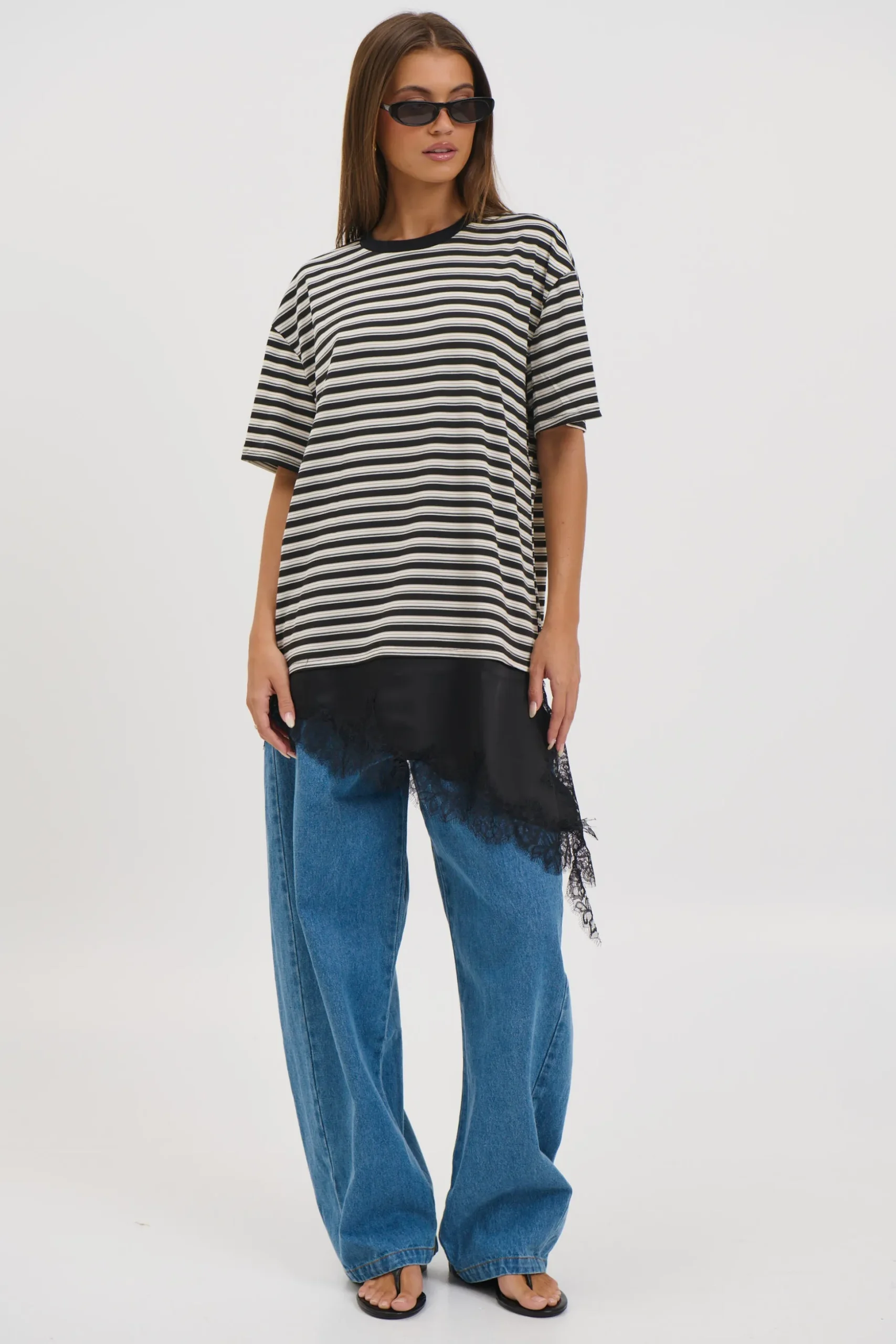 Miranda Lace Tee Black Stripe