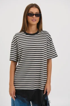 Miranda Lace Tee Black Stripe