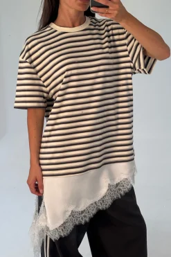 Miranda Lace Tee Cream Stripe