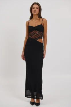 Navy Lace Maxi Dress Black