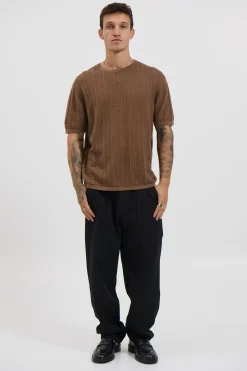 Nelson Fitted Knitted Tee Rib Choc
