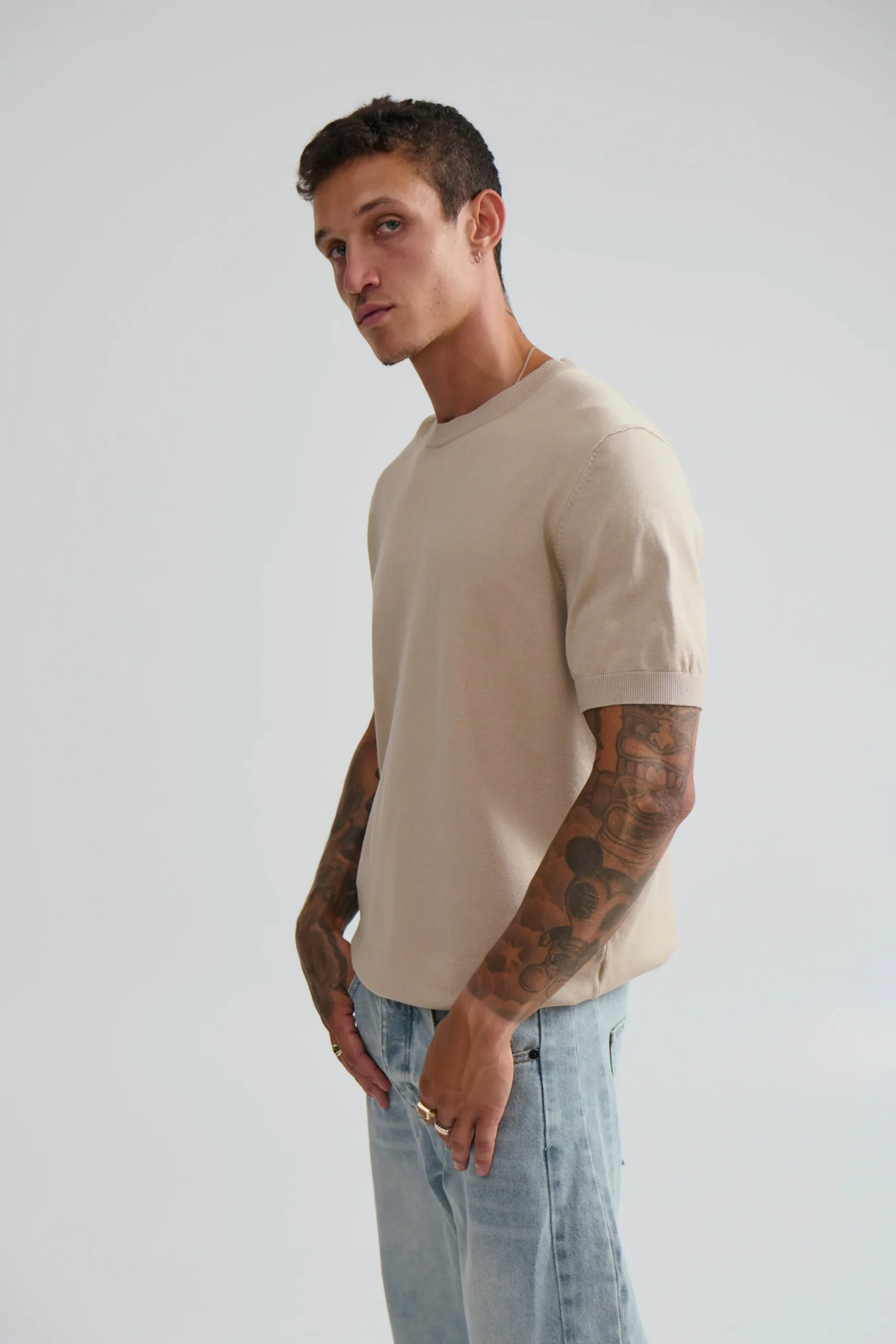 Nigel Fitted Knitted Tee Oat
