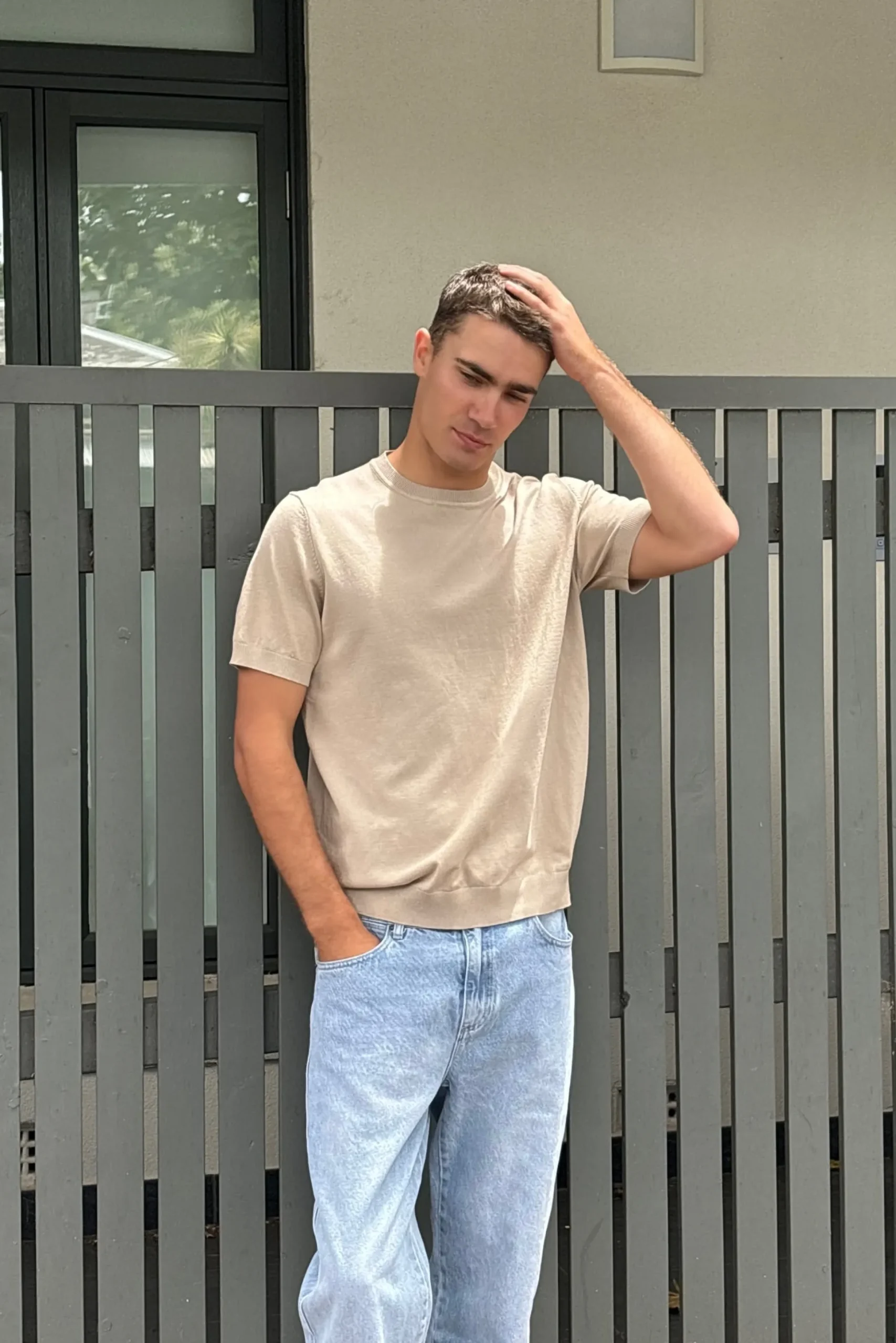 Nigel Fitted Knitted Tee Oat