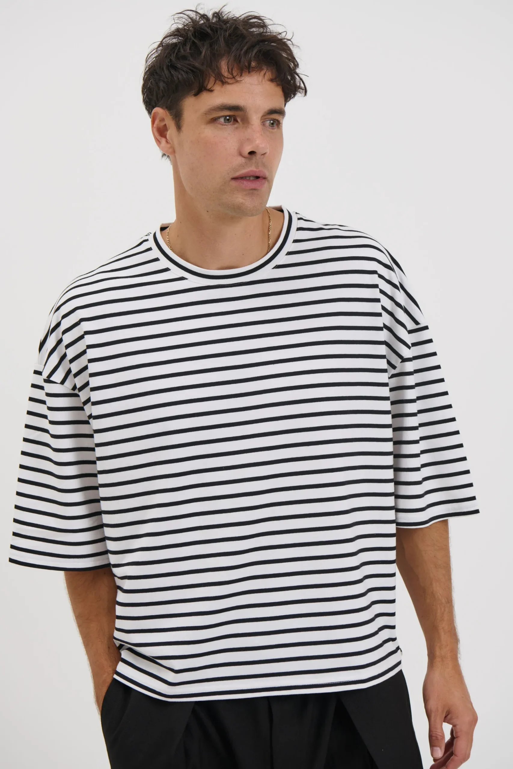 NTH Crop Box Tee White Stripe