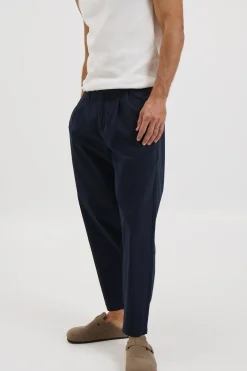 NTH Cropped Pleat Pant Navy