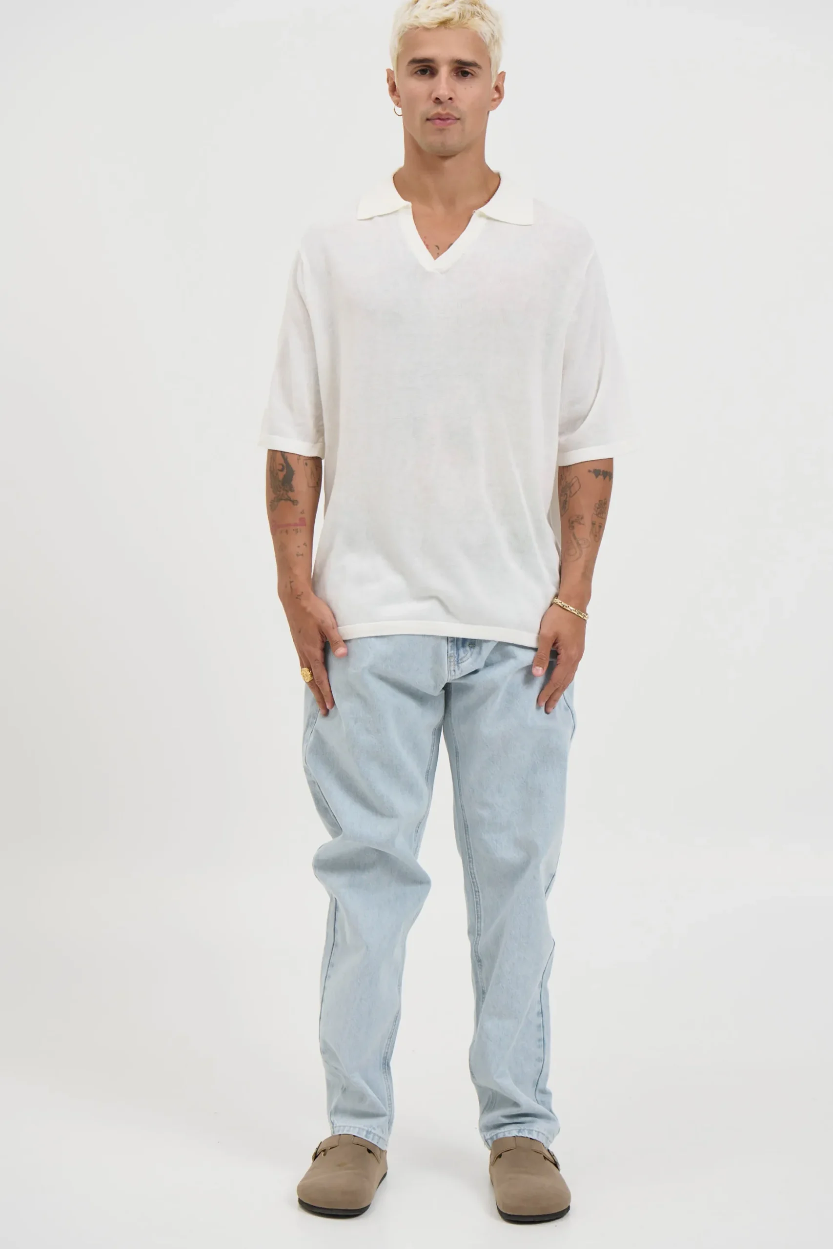 Open Neck Soft Polo White