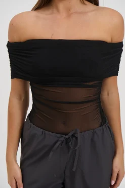 Penny Mesh Bodysuit Black