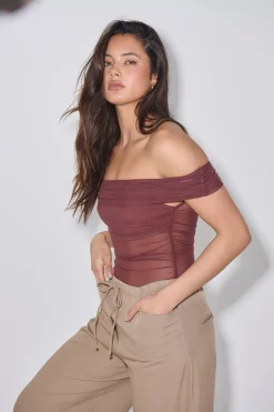 Penny Mesh Bodysuit Chocolate