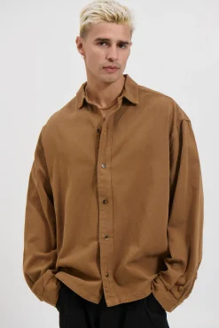 Phillip Washed Cotton Overshirt Tan