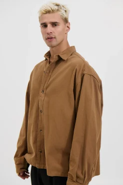 Phillip Washed Cotton Overshirt Tan