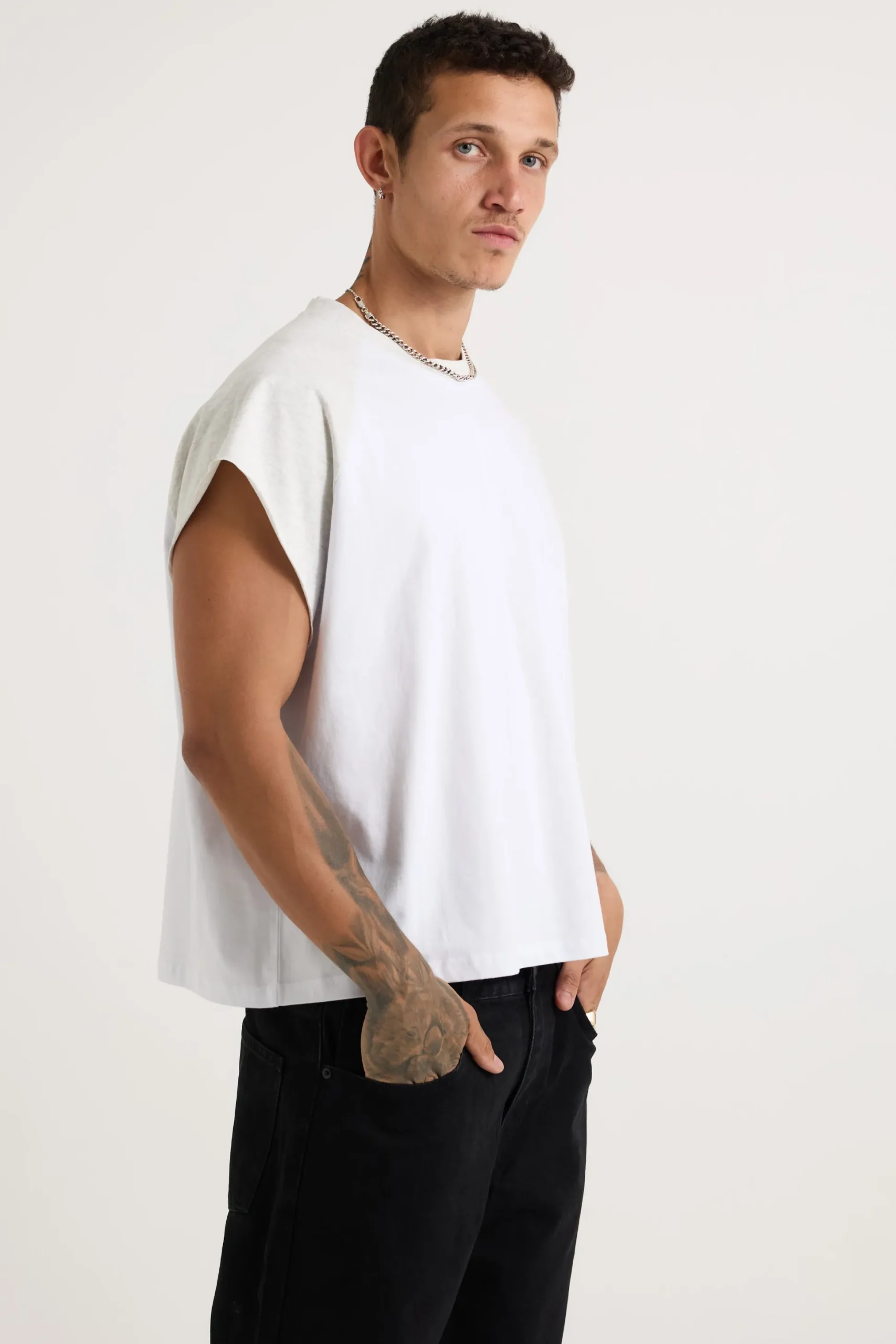 Raglan Crop Box Tank Heather Grey