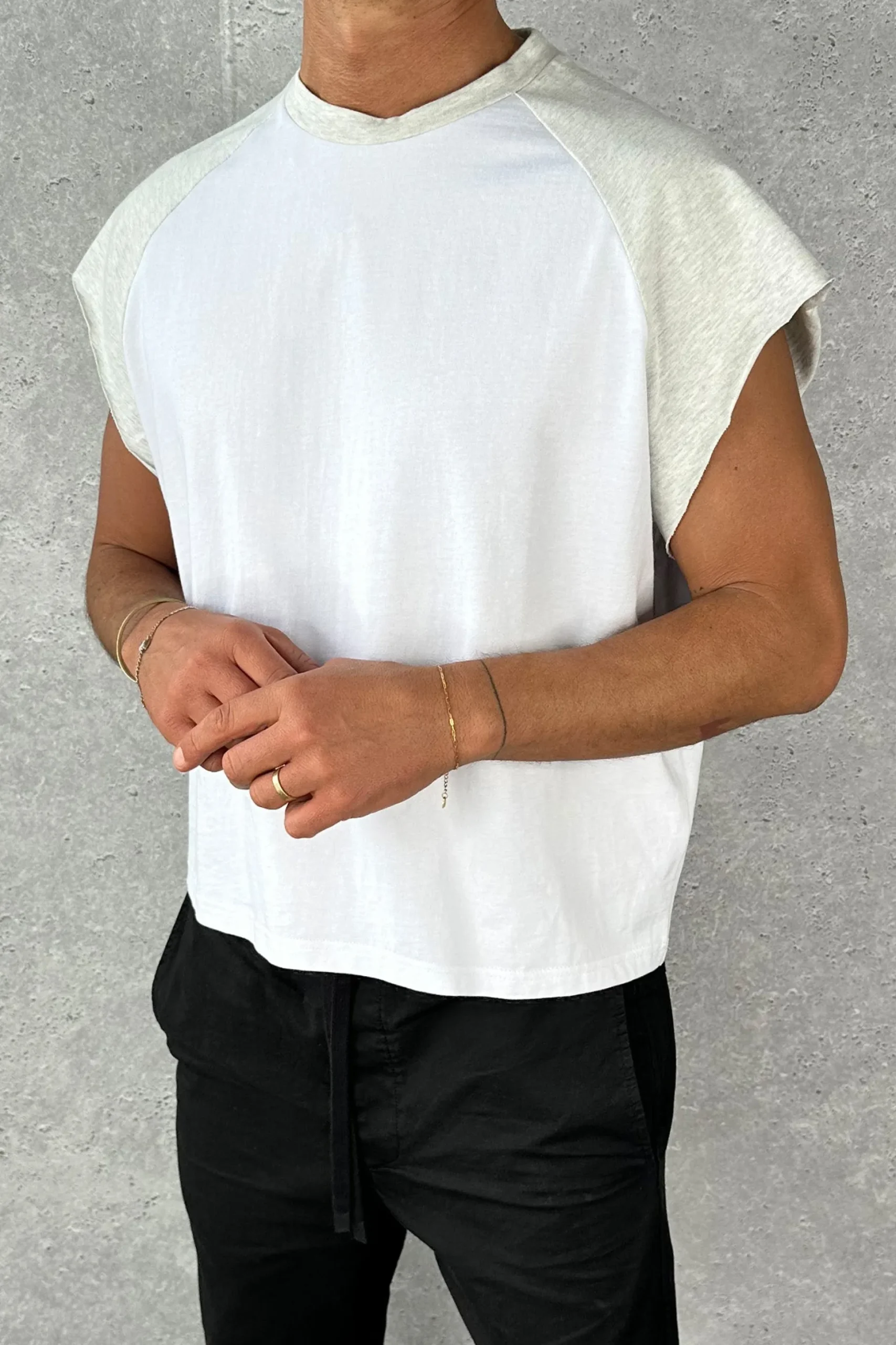 Raglan Crop Box Tank Heather Grey