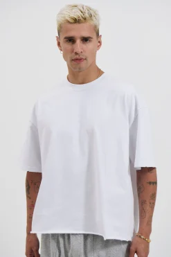 Raw Crop Distress Tee White