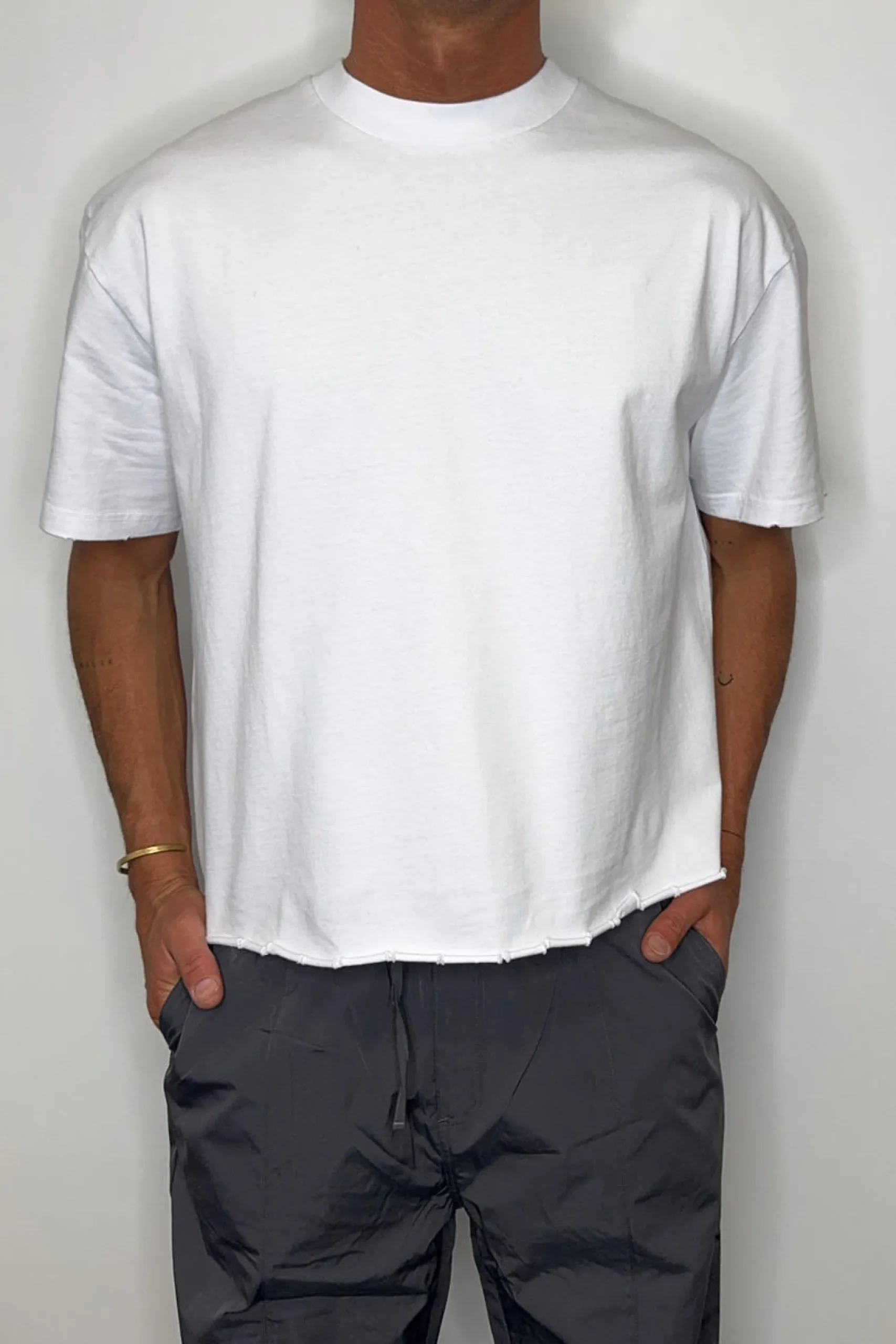 Raw Crop Distress Tee White