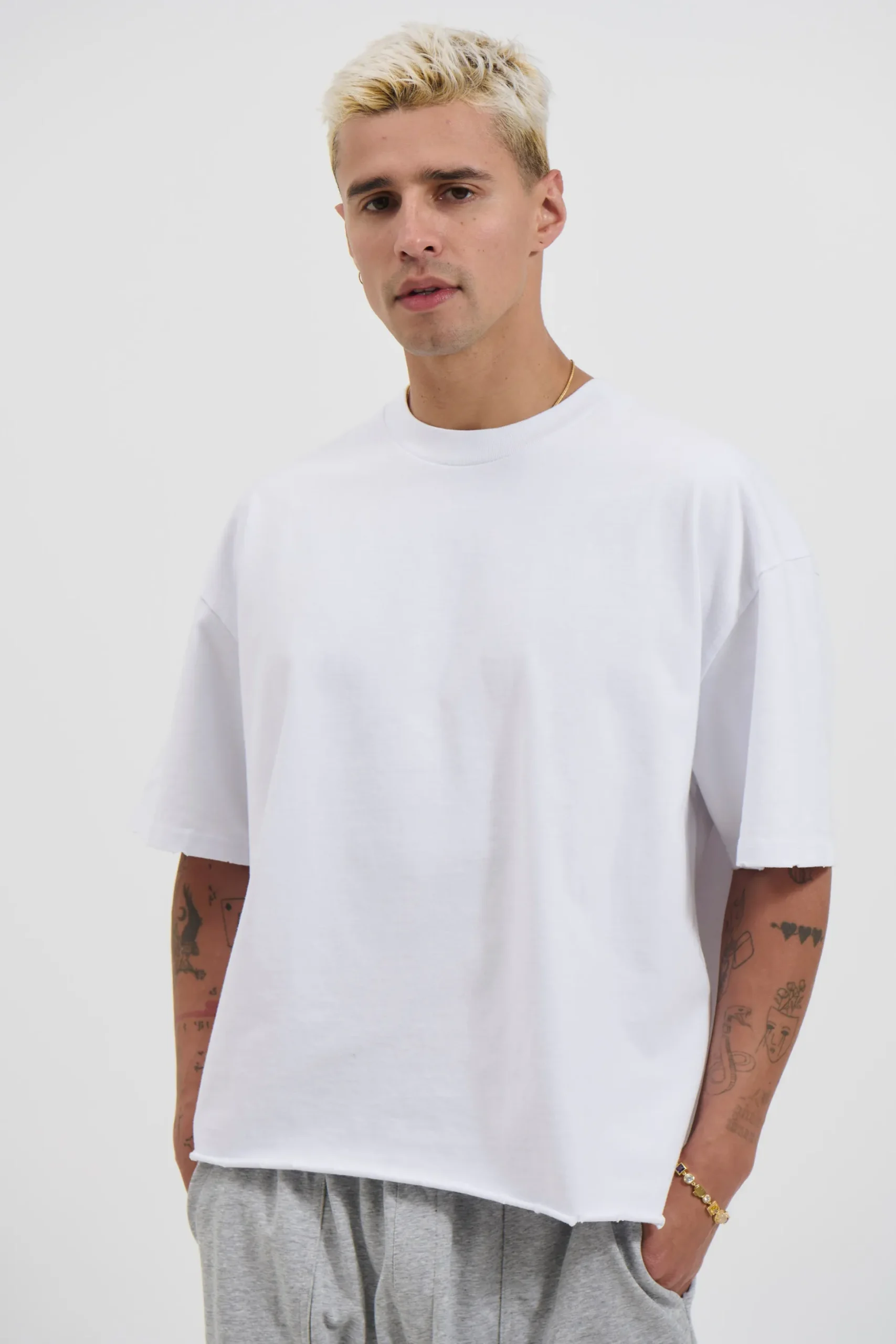 Raw Crop Distress Tee White