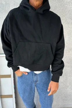 Roman Cropped Drop Hoodie Black