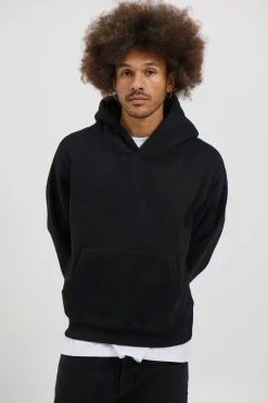 Roman Cropped Drop Hoodie Black