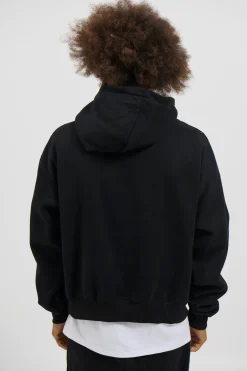 Roman Cropped Drop Hoodie Black