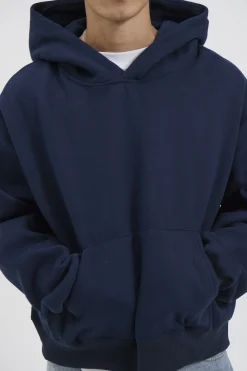Roman Cropped Drop Hoodie Navy