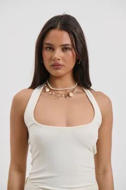 Shell Beaded Necklace Gold