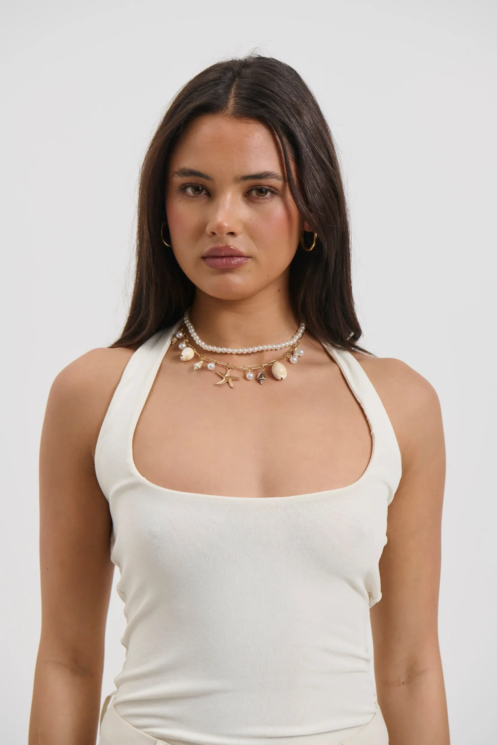 Shell Beaded Necklace Gold