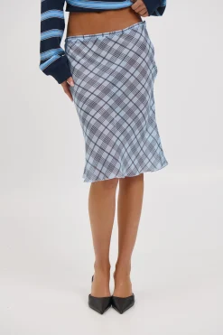Shoreline Midi Skirt Baby Blue Plaid