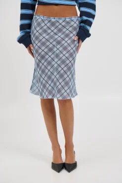 Shoreline Midi Skirt Baby Blue Plaid