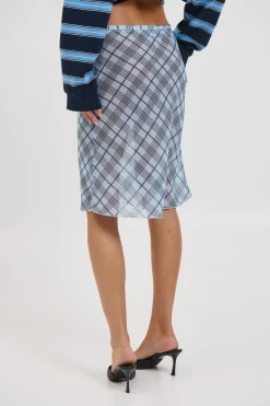 Shoreline Midi Skirt Baby Blue Plaid