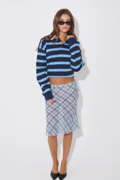 Shoreline Midi Skirt Baby Blue Plaid