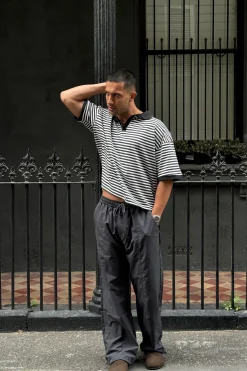 Stripe Ribbed Polo Black