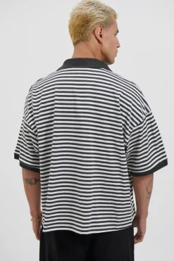 Stripe Ribbed Polo Black