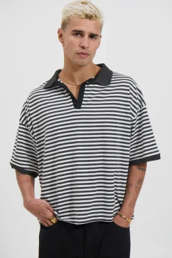 Stripe Ribbed Polo Black