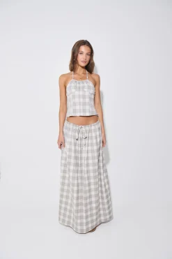 Sweet Escape Maxi Skirt Smoke Plaid