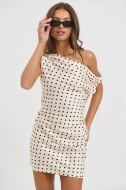 Sweetheart Mini Dress Cream Polka