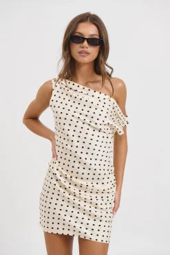 Sweetheart Mini Dress Cream Polka